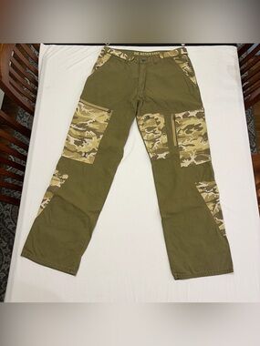 Dr Denim 1989 Pants Men 36 x 33 Green Camo Camouflage Cargo Zipper Pockets